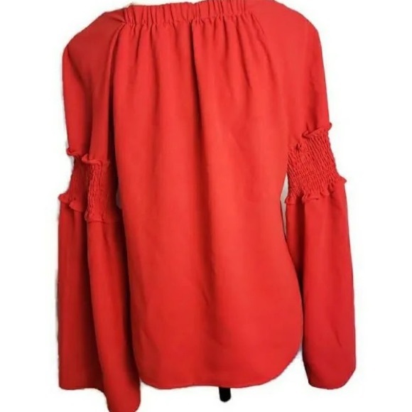 Amaryllis Apparel ruffled blouse Long Bell Sleeves solid Red Size Small - Picture 12 of 15